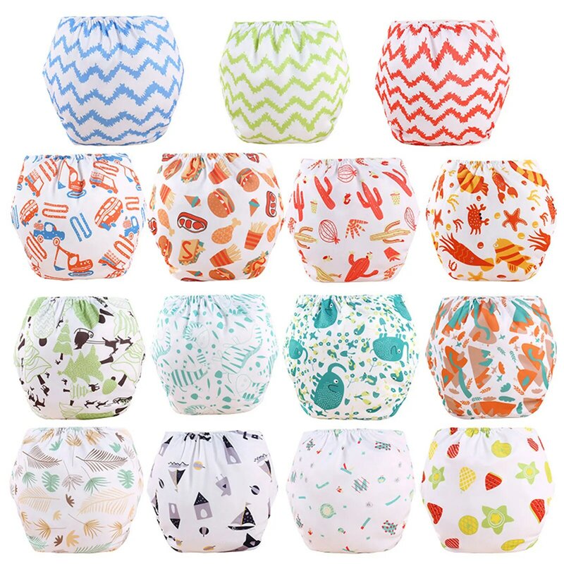 1pc Reusable Diaper Cartoon Print Buttons Adjustable Stylish Baby Shower Swimming Baby Swim Diaper