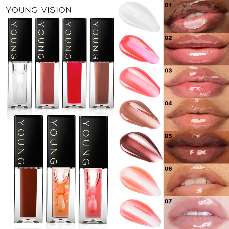 Lipstik Cair 7 warna, minyak bibir, lapisan penutup cermin, kilau air, kelembaban dan kantong