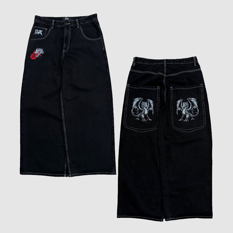 Unisex Gothic Skull Pattern Baggy Jeans, Harajuku, calças de perna larga, moletom solto, Y2K High Street, Punk, Hip Hop, retro, homens, mulheres