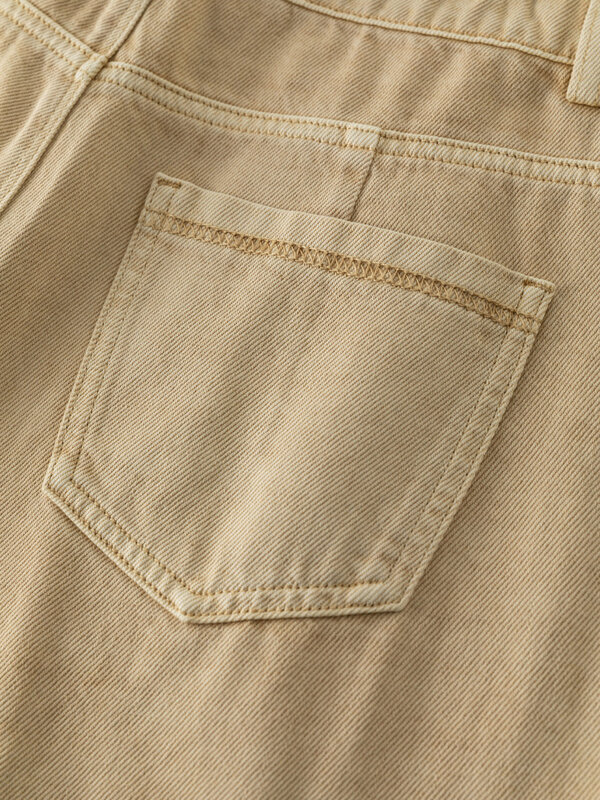 DUSHU 67.4% хлопок ретро хаки женские укороченные повседневные джинсы с высокой талией зауженные брюки 2024 летняя фототкань 24 ds82018