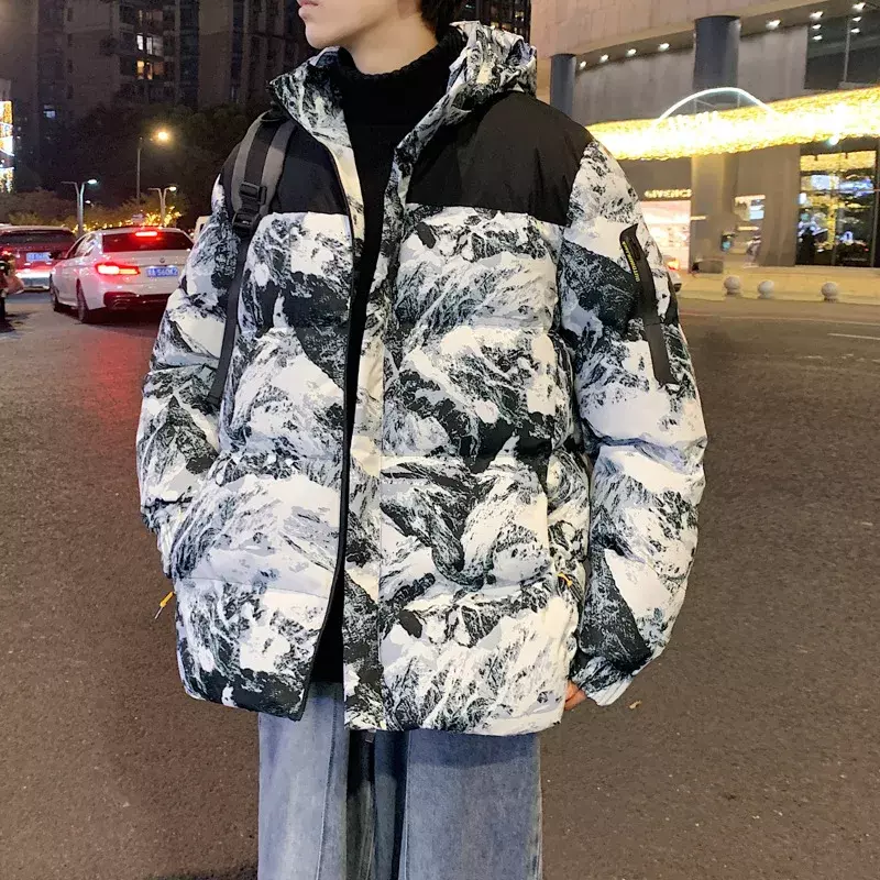 남성용 위장 퍼퍼 재킷, 따뜻한 파카, 두꺼운 야외 스포츠 바람막이, 후드 패딩 코트, 2023 겨울 코트