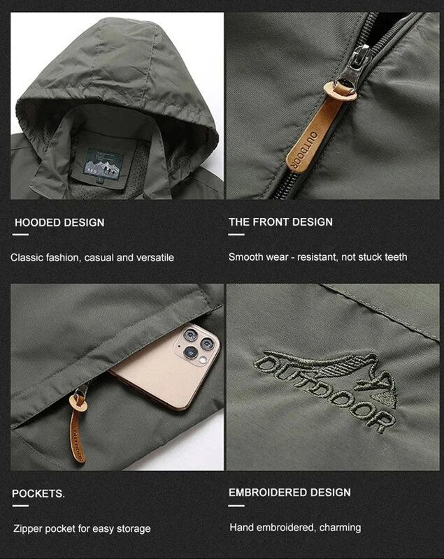 Brand Embroidery Autumn/Winte OutdoorCoat Mountaineering High Quality Men Stormsuit Zipper Hooded Jacket Rainproof Sports Jacke