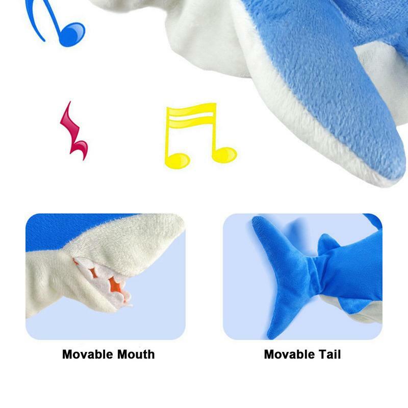 Tiburón de peluche de juguete Musical, animales de peluche, recargable, canto
