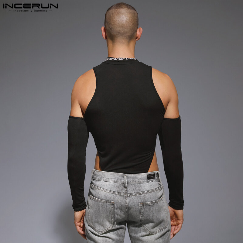 Sexy New Mens Bodysuit Fashion Hollow Solid Rompers Casual Party Shows Male Hot Selling Long Sleeve Bodysuits S-3XL INCERUN 2023