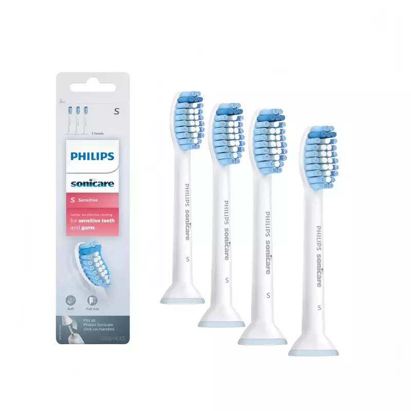 Philips Sonicare Echte Gevoelige Vervangende Tandenborstelkoppen Voor Gevoelige Tanden, 4 Opzetborstels, Wit, Hx6053/64