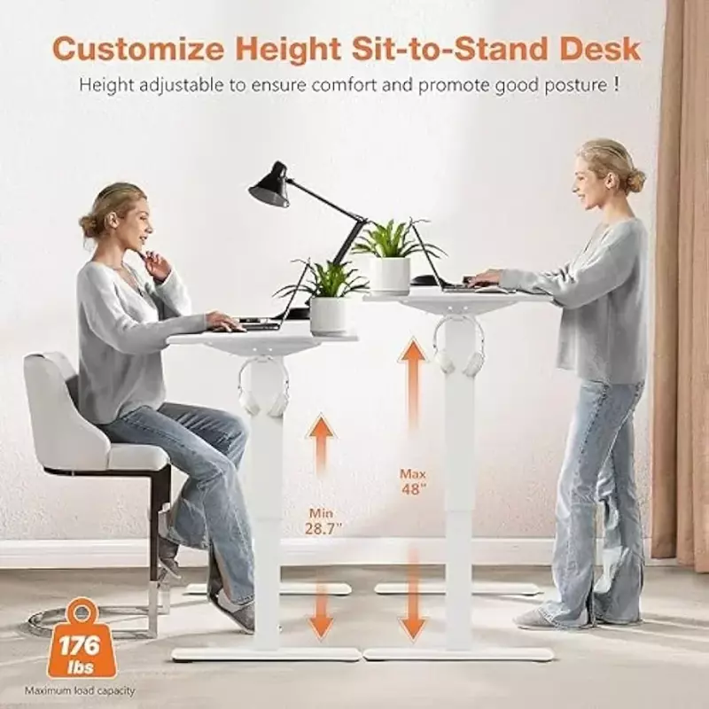 Altura ajustável Elétrica Standing Desk, Sente-se para Stand Up Desk com Splice Board, Rising Home Office, Branco, 40x24"