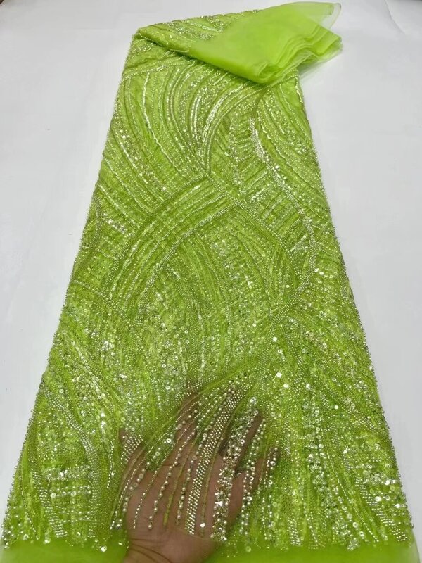 Tela de encaje de tul con cuentas africanas para novio, bordado de lentejuelas de alta calidad, cordones de tul francés para fiesta de Nigeiran, 2023