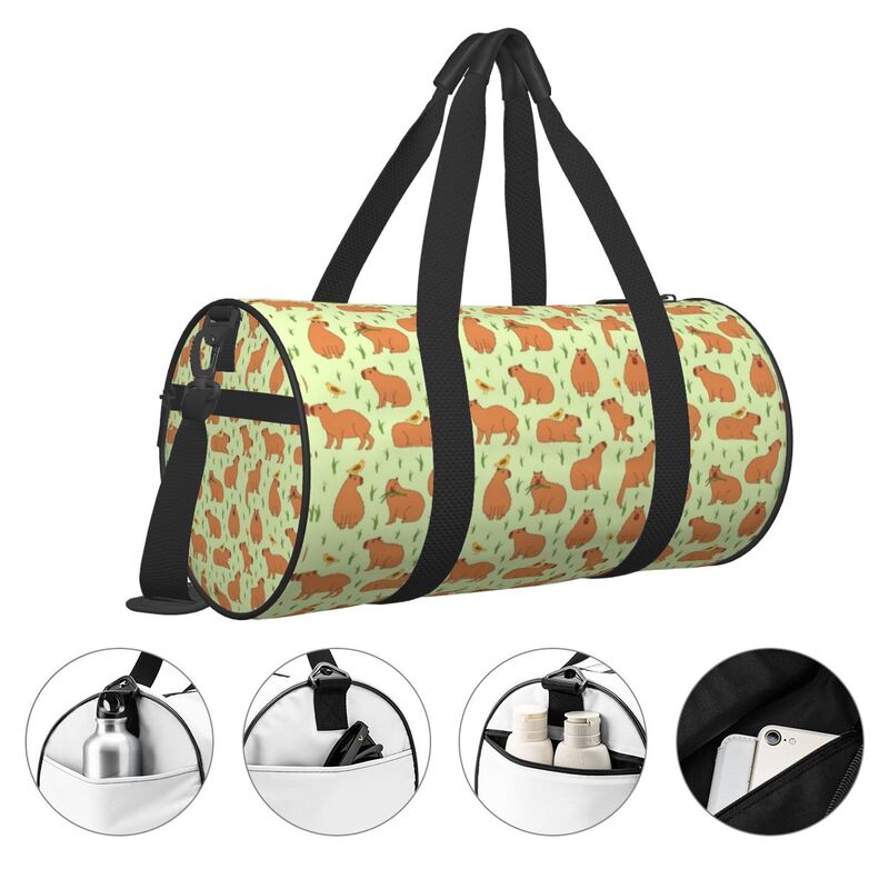 Capybara's Culinary Travel Bag Eating Grass Animals Nature Luggage Sports Bags Large Retro Gym Bag Men's Weekend Fitness Bag