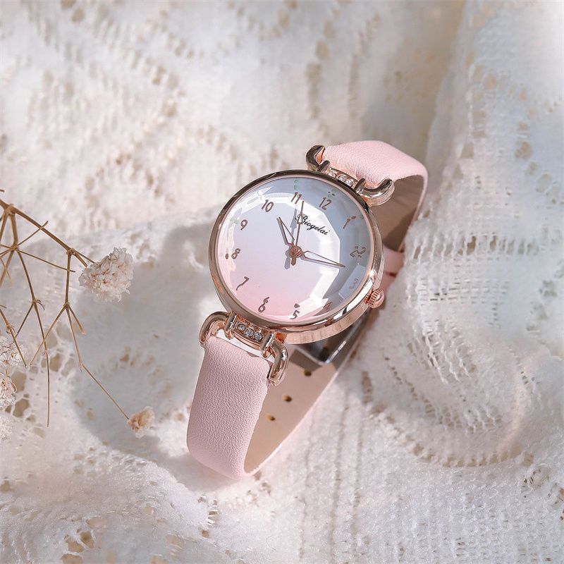 New Watch Value Gradient Color Fantasy Pink Girl Student Rhinestone Leather Quartz Watch for Kids New Year Gift Reloj