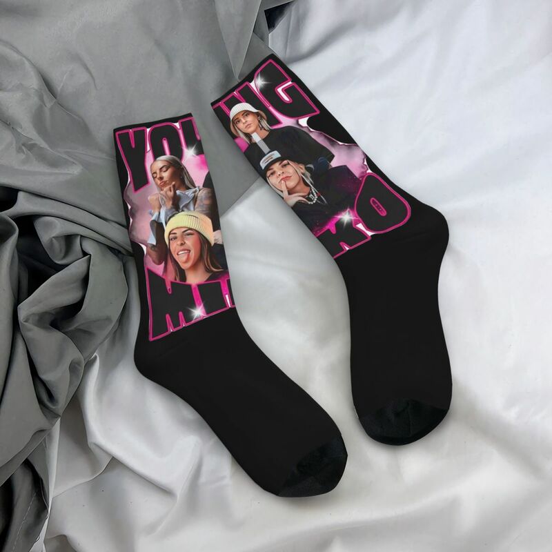Retro Young Miko Bootleg Crew Socks para homens e mulheres, Absorção de suor, Impressão, Theme Design Product