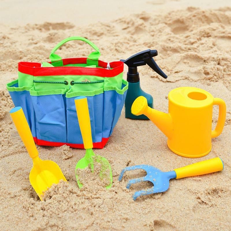 Y4UD البلاستيك حديقة أداة لعبة رمل رمل أداة مع مجرفة سقي وعاء مجموعة أدوات البستنة التفاعلية لعبة الشاطئ لعبة الرمل