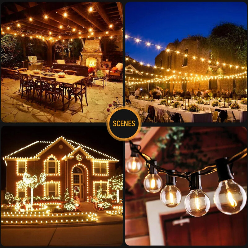 AliExpress Collection Guirnalda de luces LED G40 para exteriores, guirnalda impermeable para jardín, terraza, jardín, Pub, decoración de fiesta de navidad