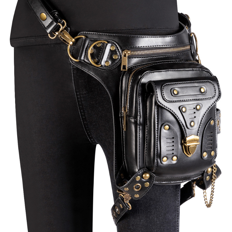 Chikage Steampunk Vintage Biker Bag Women's One-shoulder Bag Multi-function Crossbody Bag Y2K Style Punk Fanny Pack