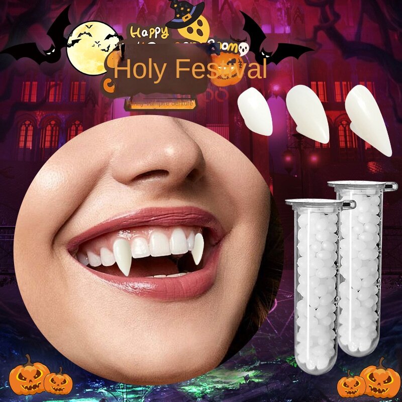 Alat peraga gigi palsu, properti gigi pesta simulasi vampir zombie Halloween, properti prank bola rias