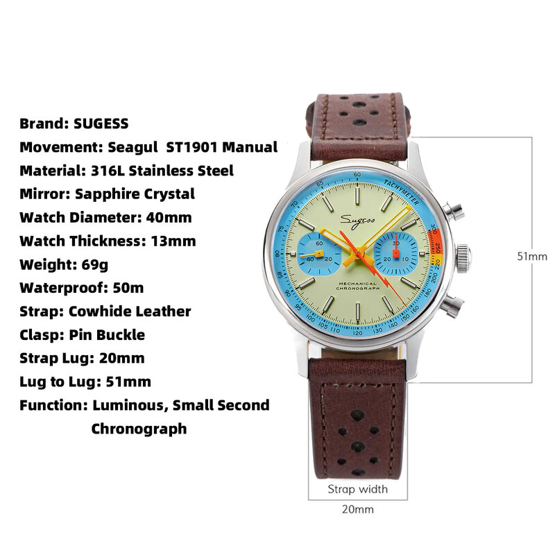 男性用クロノグラフパイロット腕時計,サファイアクリスタルレース,オリジナル,1963, 2022,st1901