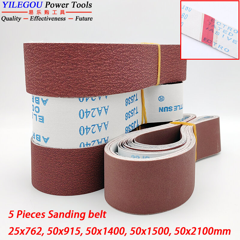 5Pcs 762 915 1500 2100Mm Sanding Belt 50x91 5มม.สายลับมีดแต่งไม้โลหะ TJ538 50X1500มม.Abrasive Band P60-600 Mix Pack