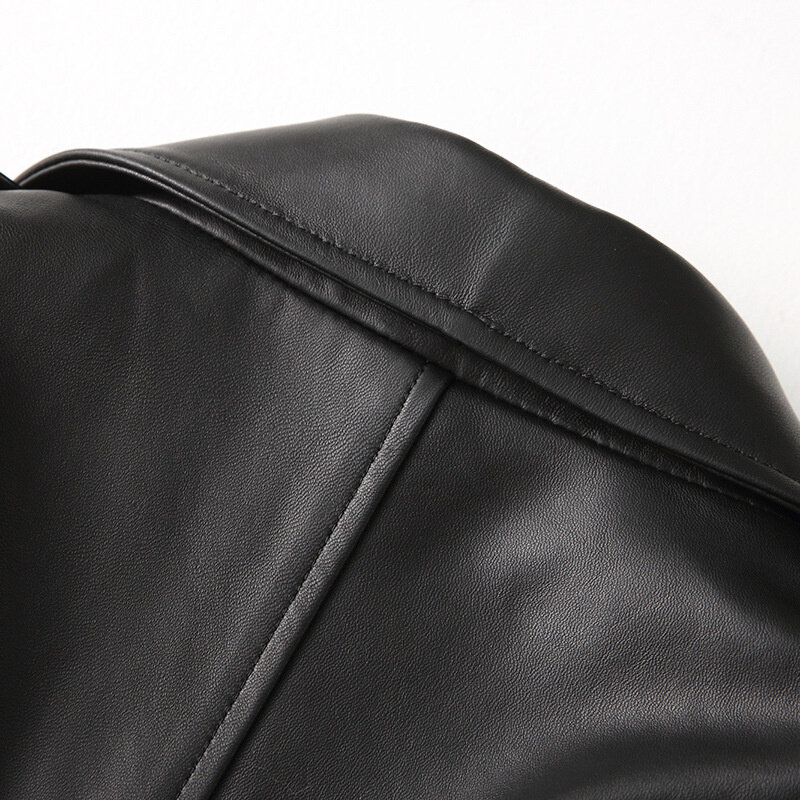Casaco de pele de carneiro de couro real feminino jaqueta de couro da motocicleta outono jaquetas curtas silm preto terno