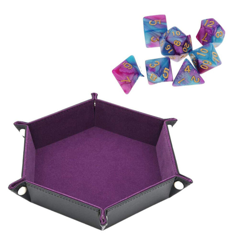 1 pc dice tray PU leather dice folding hexagonal tray dice holder for dice games such as RPG, DND and other table games