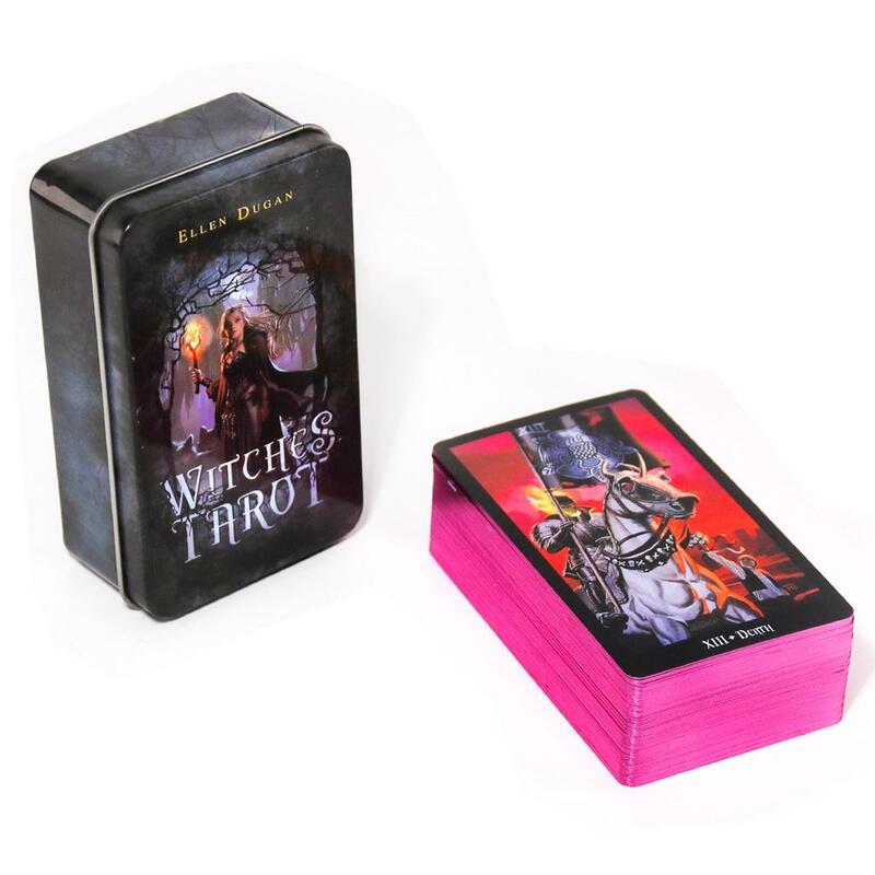 10.3*6cm Witches Tarot In A Tin Metal Box Tarot Deck with PDF Guide Book Divination Fate Cards