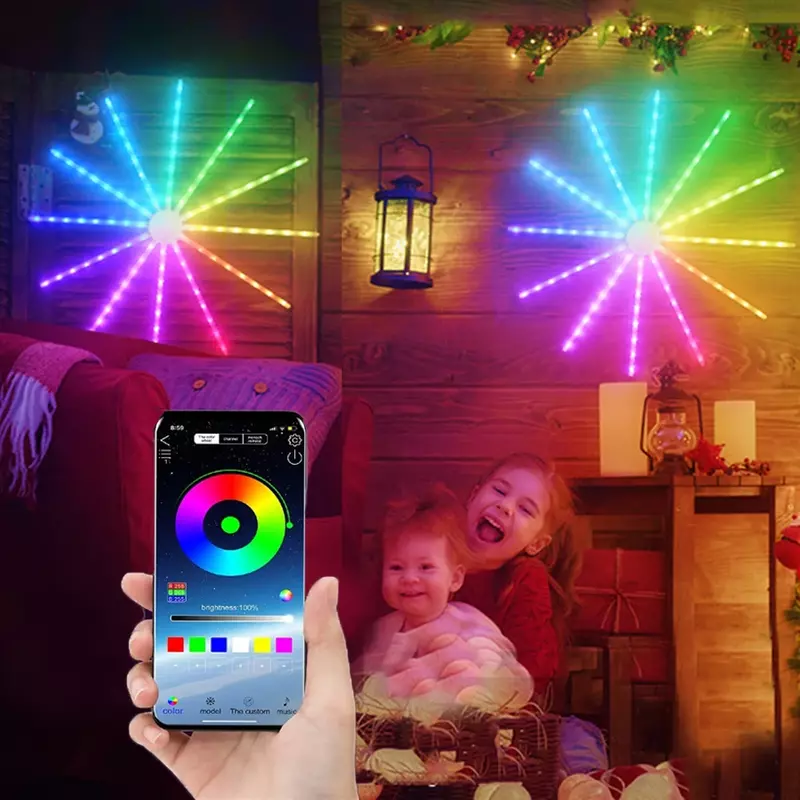 Luce per fuochi d'artificio a LED controllata da App intelligente con luce a distanza per esterni Starburst Dreamcolor Christmas Firework Meteor Light