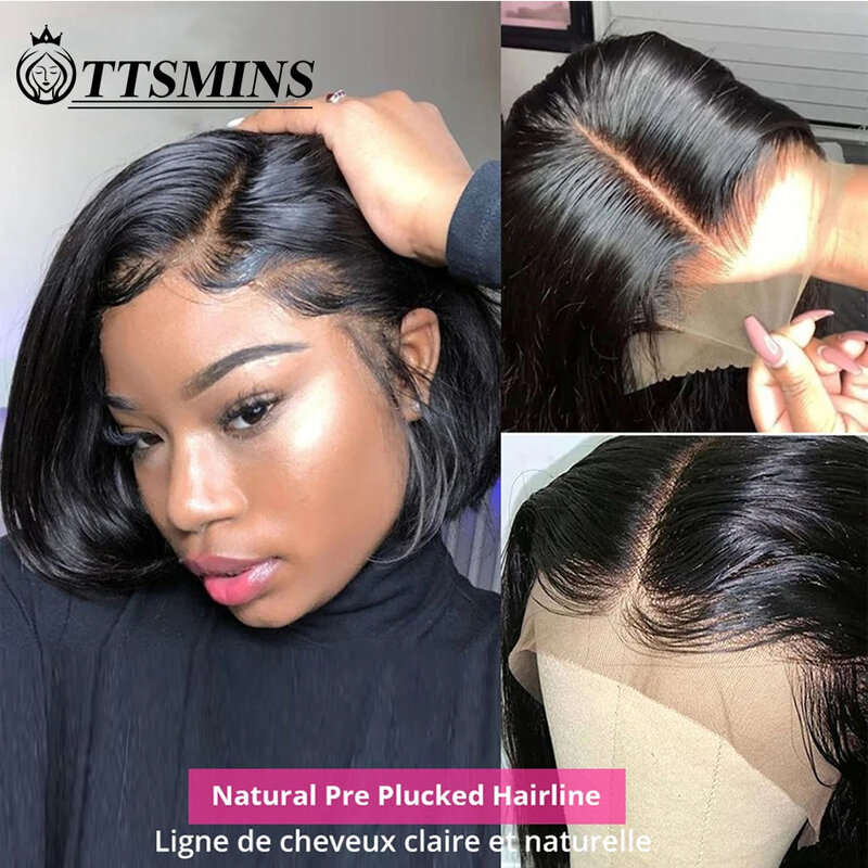 Short Bob Wigs Human Hair 13x4 Lace Front Wig Natural Color Pre Plucked Glueless Double Drawn Straight Human Hair Wigs For Women