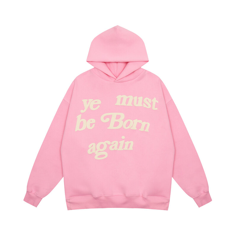 Sudadera con capucha para hombre y mujer, jersey de gran tamaño con estampado de Puff Kanye West, 1:1, color rosa, Ye Must Be Born Again, 2023fw