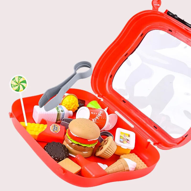 Casa de juegos para niños, mochila de plástico, juguetes de comida, frutas y verduras cortadas, juegos de simulación para bebés, juguetes educativos