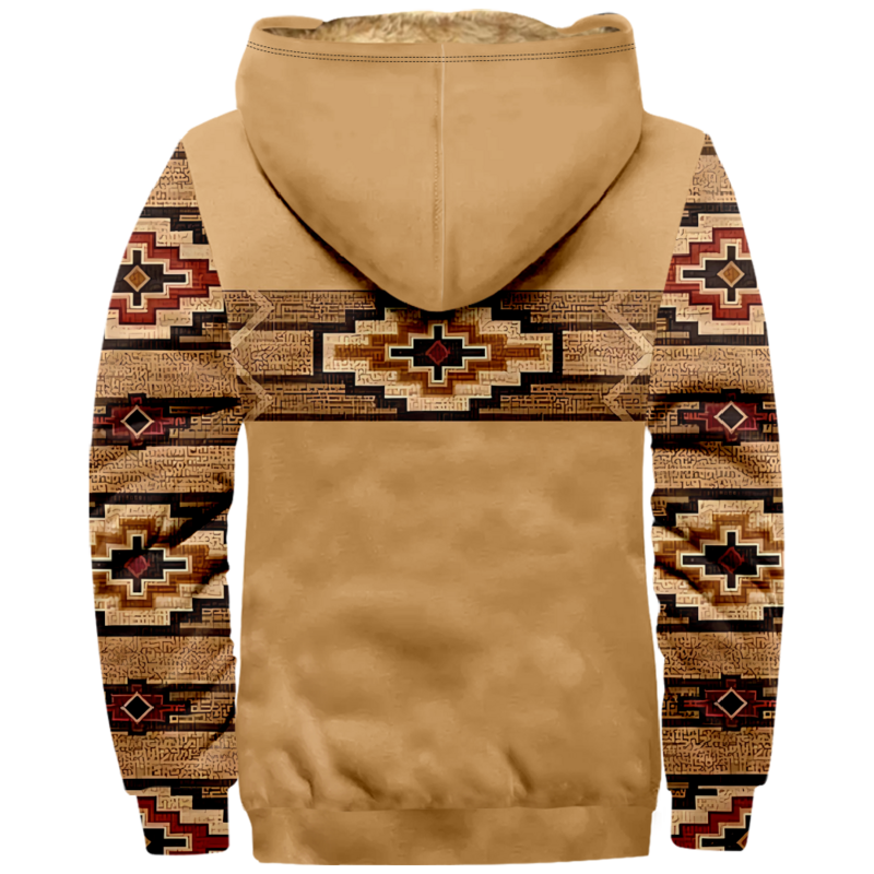Tribal Print Vintage Hoodie 2023 Daily Long Sleeve Zipper Sweatshirt Stand Collar Coat Women Men Winter Clothes