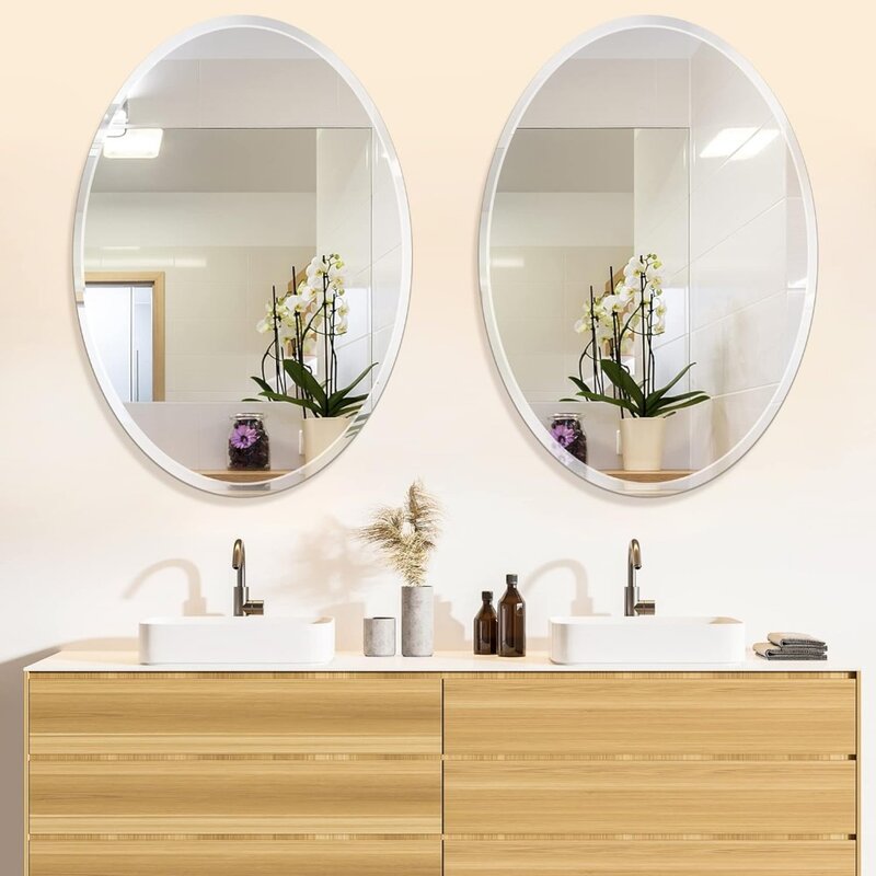 Villacola 24"x36" Oval Wall Mirror for Bathroom Beveled Edge Frameless Vanity Mirror