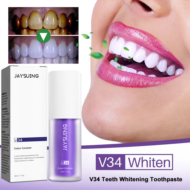 ยาสีฟัน V34ฟอกสีฟันป้องกันเคลือบฟันกำจัดคราบอย่างเข้มข้น V34ยาสีฟันแก้โคลอร์ช่วยปรับปรุงฟันเหลือง