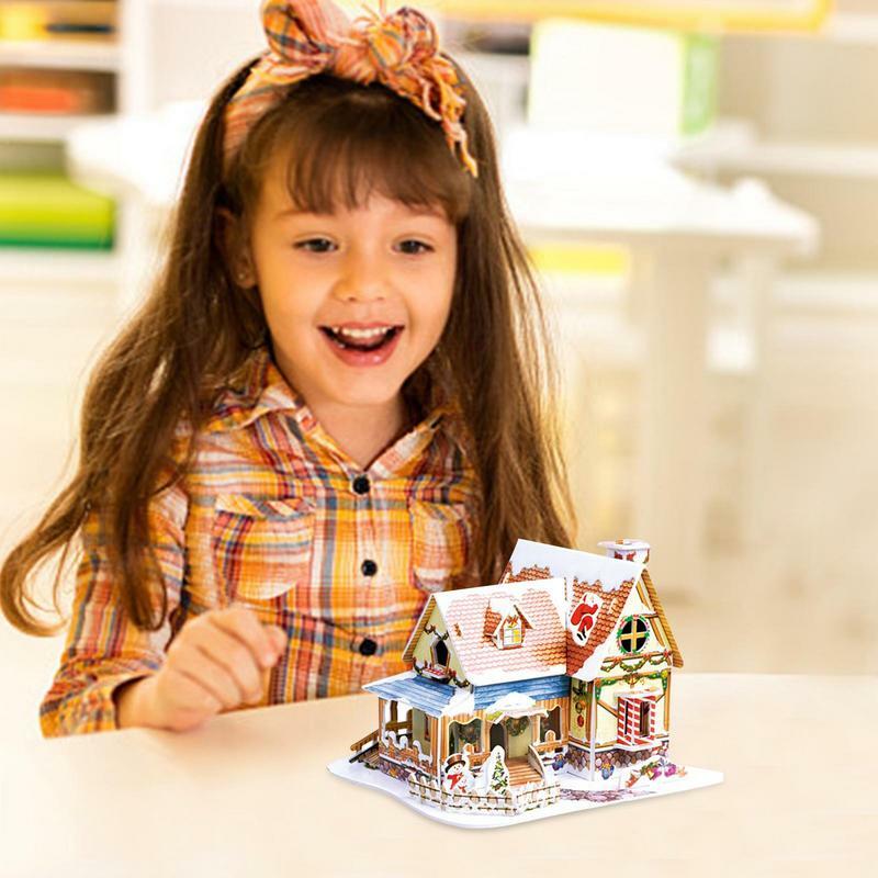 Rompecabezas de Casa de Navidad, Kits de modelos de cabaña de nieve, tema de escena de nieve blanca, ciudad pequeña, rompecabezas 3D de Navidad