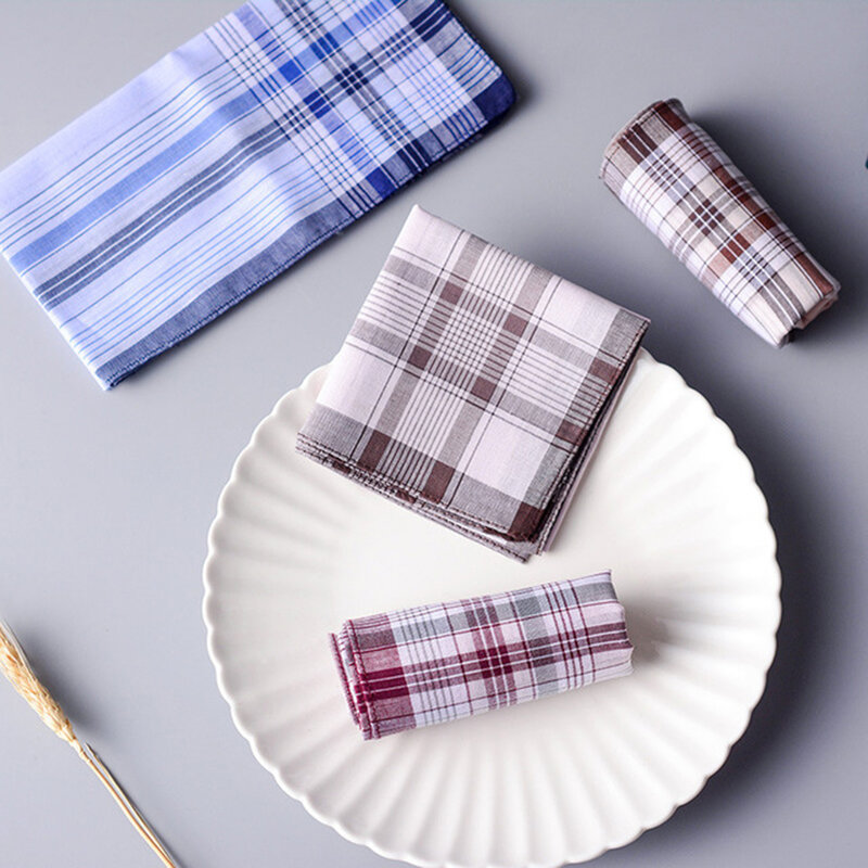 1/5pcs Square Plaid Stripe Handkerchiefs Men Classic Vintage Pocket Pocket Cotton Towel For Wedding Party 38*38cm Random