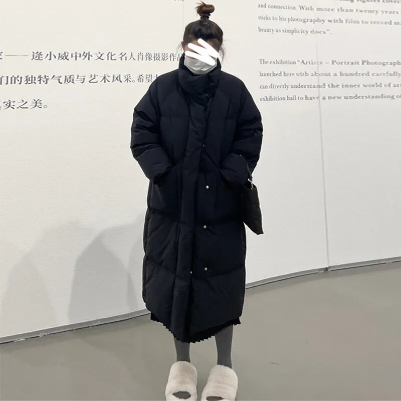 Jaqueta comprida de algodão acolchoada para mulheres, sobretudo solto, casaco Parker espesso, roupa de pão quente, moda feminina, coreano, inverno, novo, 2024