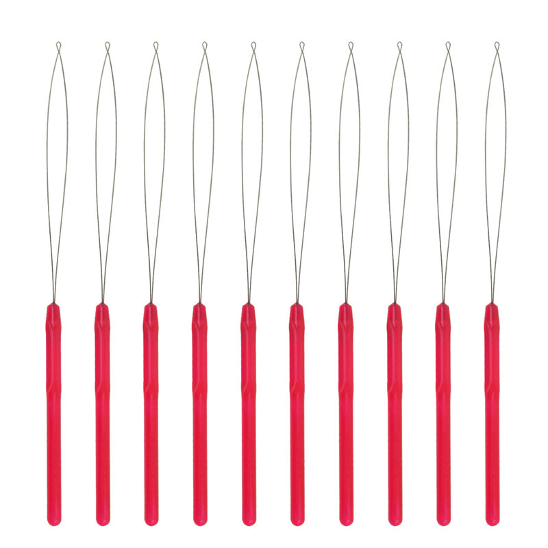 Outil de crochet de traction pour perles microlink en silicone, boucle d'extension de cheveux, enfileur, 10 pièces
