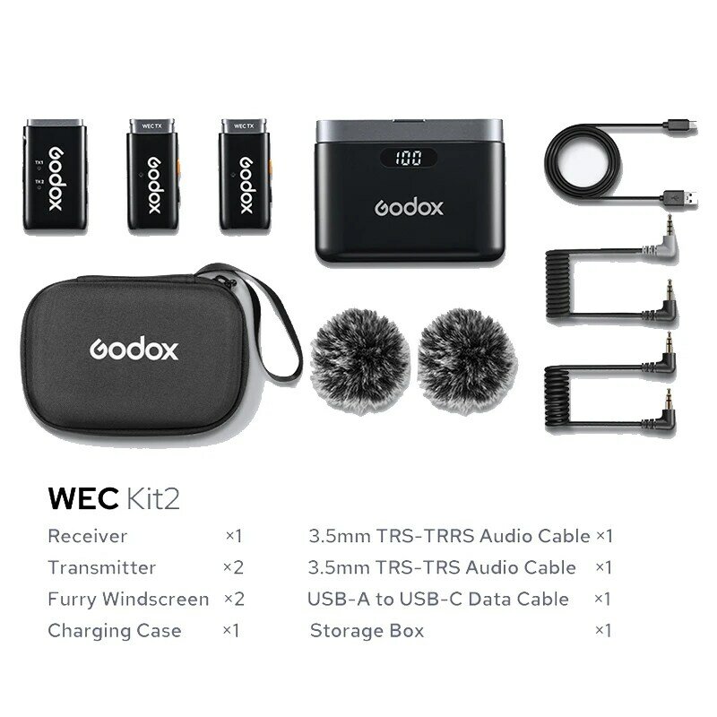 Godox WEC mikrofon Lavalier nirkabel 2.4GHz, Mikrofon untuk kamera DSLR, merekam Video, siaran langsung reduksi bising