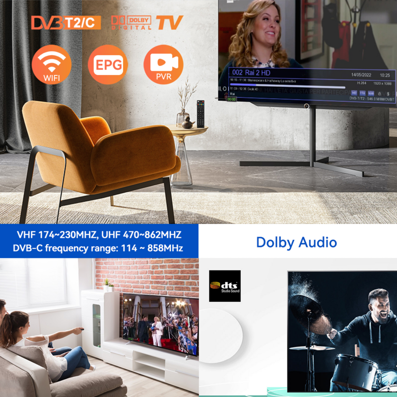 UBISHENG DVB-T2 DVB C H.265 TV Tuner 1080p HD Digital Terrestrial Receiver U8mini TV Decoder Italy Poland DVB T2 Tuner TV Box