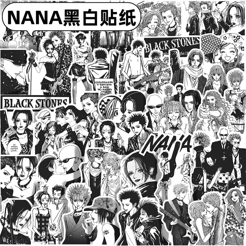 10/30/66PCS japońskie Anime NANA naklejki czarne białe naklejki dekoracja kreskówkowa walizki Laptop telefon papeterii Manga naklejka