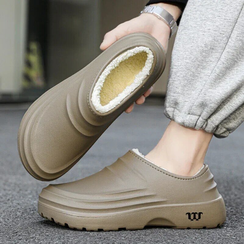 New Fashion Cotton Slippers Men Winter Warm Home Cotton Shoes Waterproof Garden Shoes Indoor Slip on Concise Shoes for Men