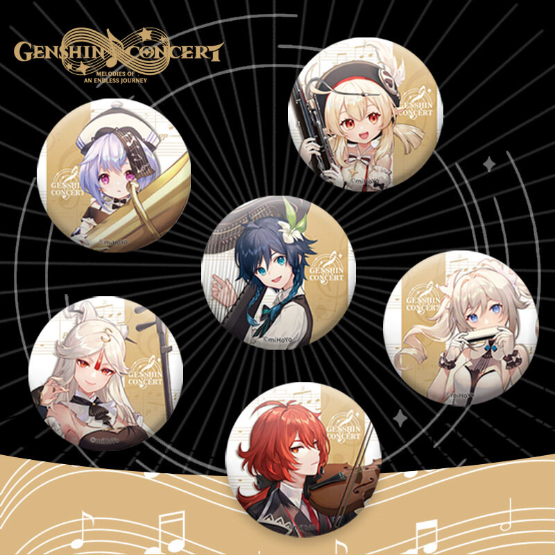 Anime HD Print Metal Badge Game Genshin Impact Symphony Concert Tema Cosplay Broche Venti Klee Diluc Kaeya Ornamento de Halloween