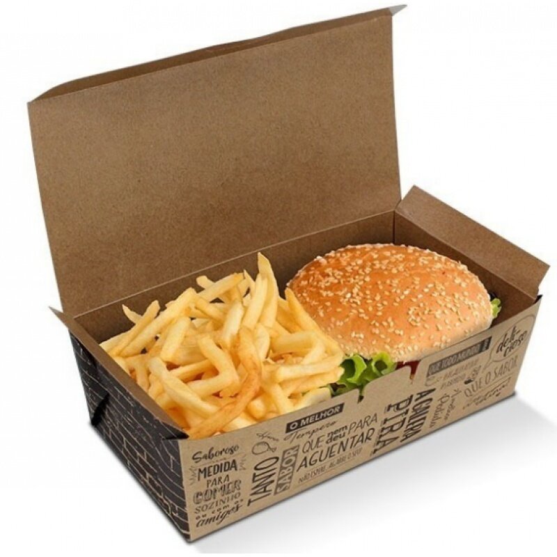 Lancheira de papel descartável para alimentos, Embalagem quadrada de sanduíche, Caixa de batatas fritas e peixes, Custom Burger Box Pa, Produto personalizado
