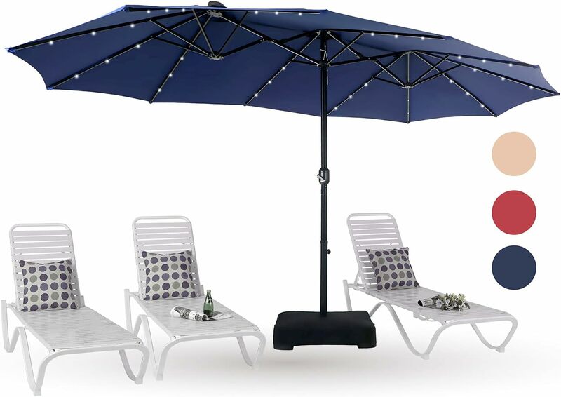 PHI VILLA 15 piedi ombrellone grande con luci solari, ombrelloni rettangolari per mercato esterno a doppia faccia con 36 luci a LED