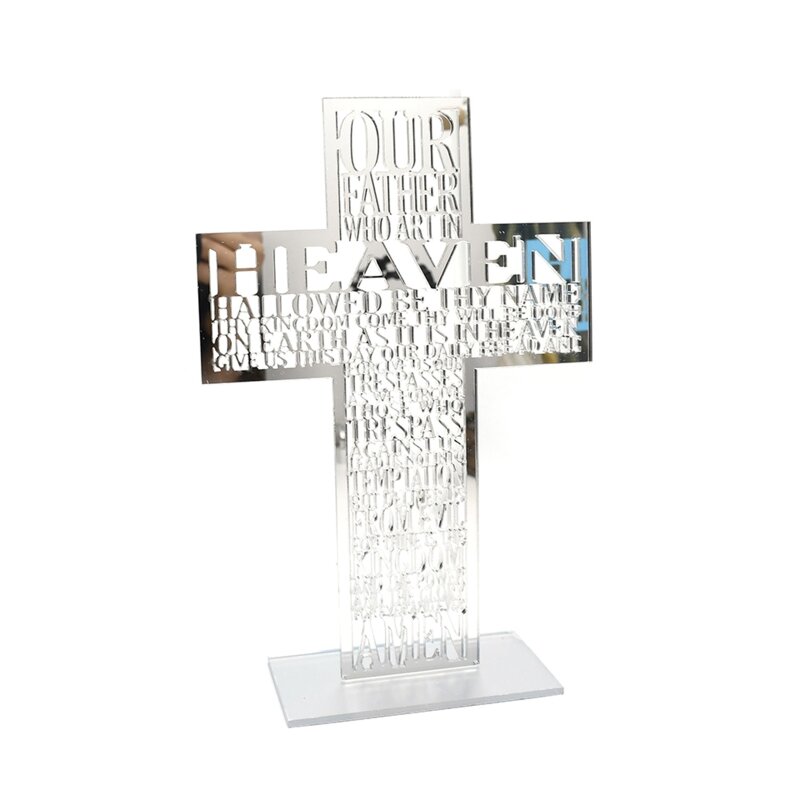 Holle acrylgeschriften voor kruis met standaard Jezus Christus katholieke tafelsculptuur