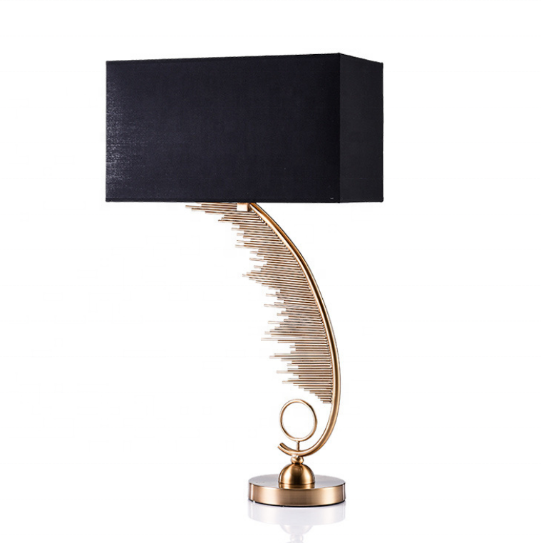Abat-jour en tissu noir, art déco, lampe de bureau LED en bronze, lampe de lecture d'étude pour lit, support métallique d'intérieur, lampe de table à fleurs