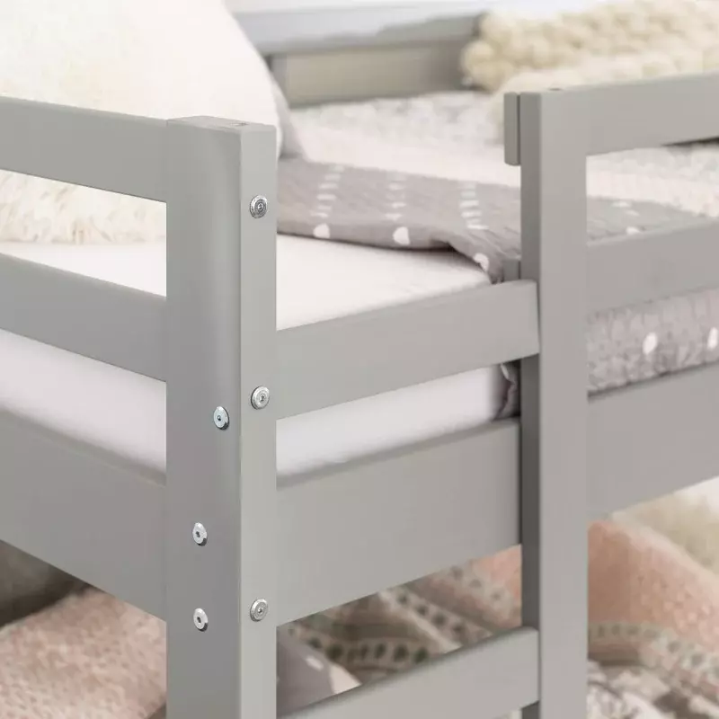 Walker Edison Alexander Classic Solid Wood Stackable Jr Twin over Twin Bunk Bed, Twin over Twin, Grey