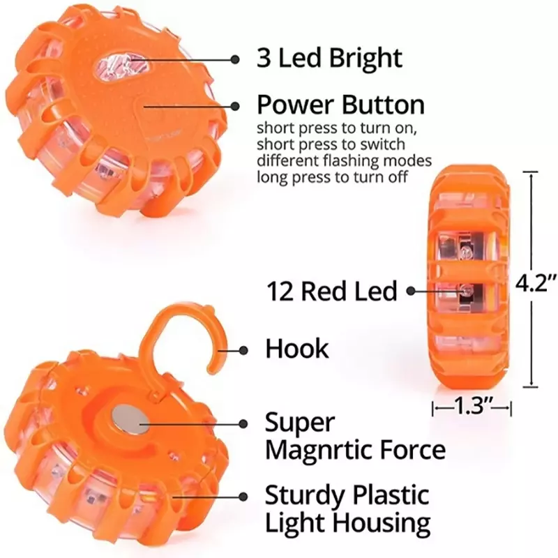LED 비상 조명 플레어 9 모드 안전 경고 USB 충전식 깜박이 램프, 레드 스트로브 대시 라이트, 트럭 차량 자동차용