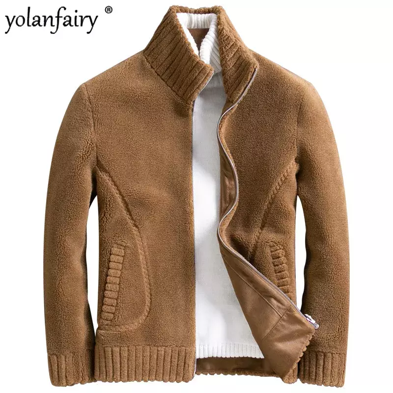 Abrigo de piel Reversible para hombre, chaqueta de lana con cuello levantado, ropa corta y gruesa, novedad de 2023