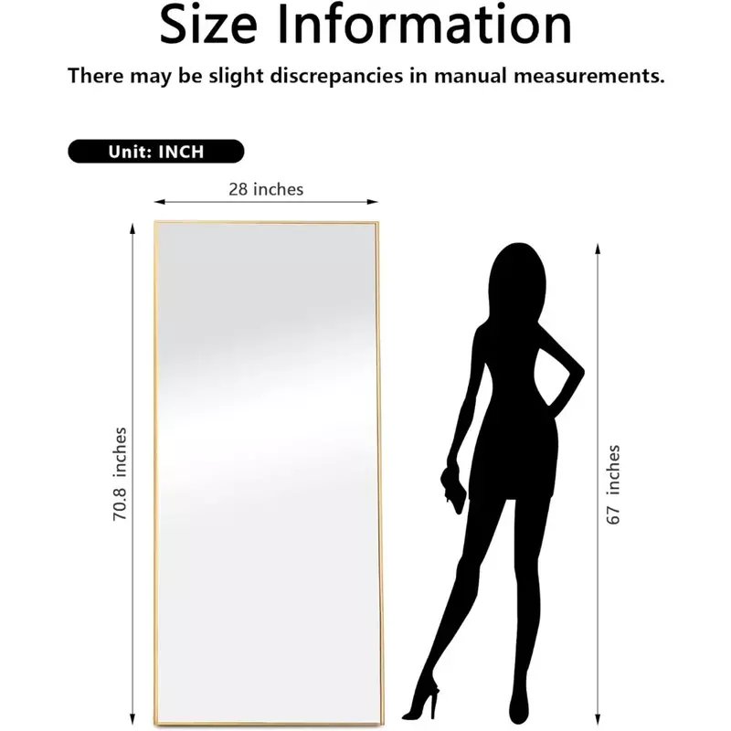 Hallway Full Height Mirror for Bedroom Bathroom Cloakroom Vanity Mirror With Lights Gold(Aluminum Alloy Frame) Freight Free Body