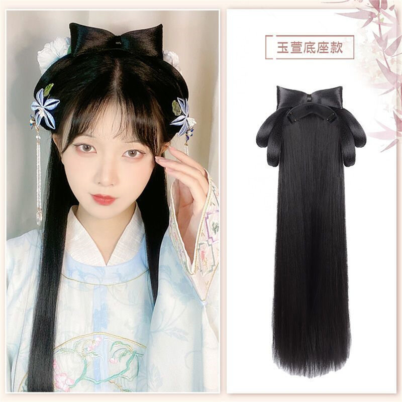 Synthetic Hanfu Headband para mulheres, extensão do cabelo, estilo chinês, cosplay, hairpiece antigo, acessórios de cabelo, cocar preto, mulheres