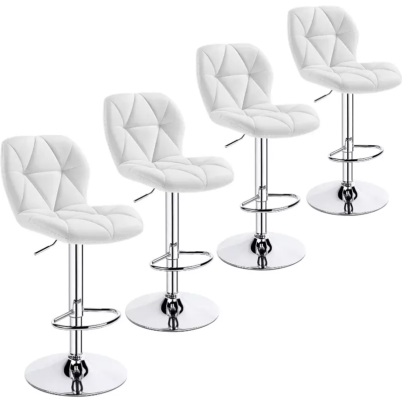 Bar Stools Set of 4 Adjustable PU Leather 360°Swivel Count  Chair with Backrest Home Kitchen Counter  for Kitchen