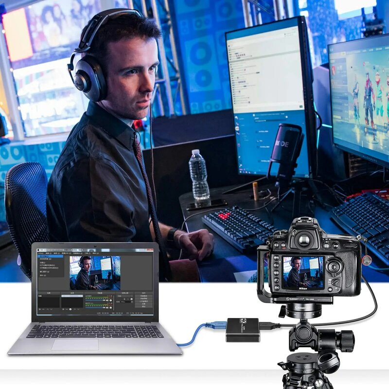 Kartu pengambilan Video Audio dengan mikrofon, kartu 4K HDMI berputar, perekam Video 1080p 60fps untuk Gaming/Streaming langsung/konferensi Video
